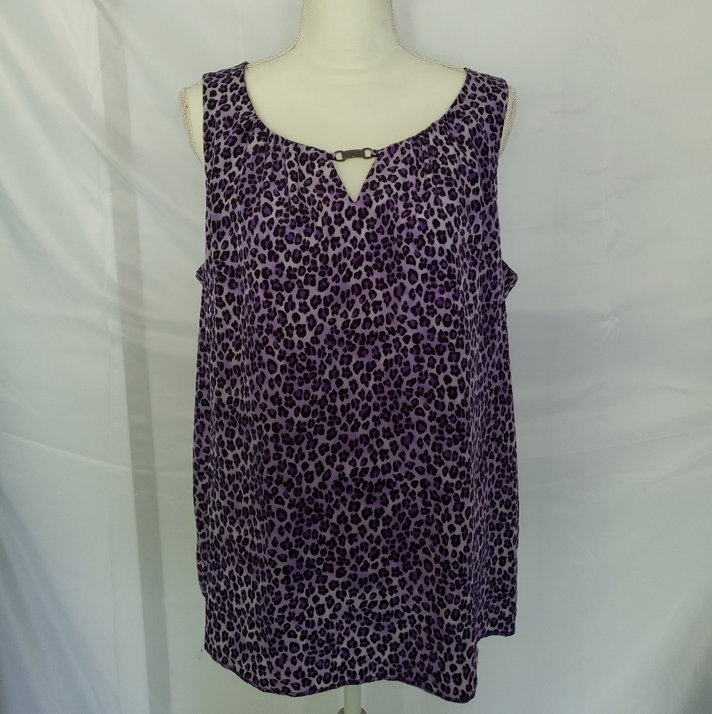 Dana Buchman Animal Print Purple Lilac & Black Sleeveless Blouse Size XL